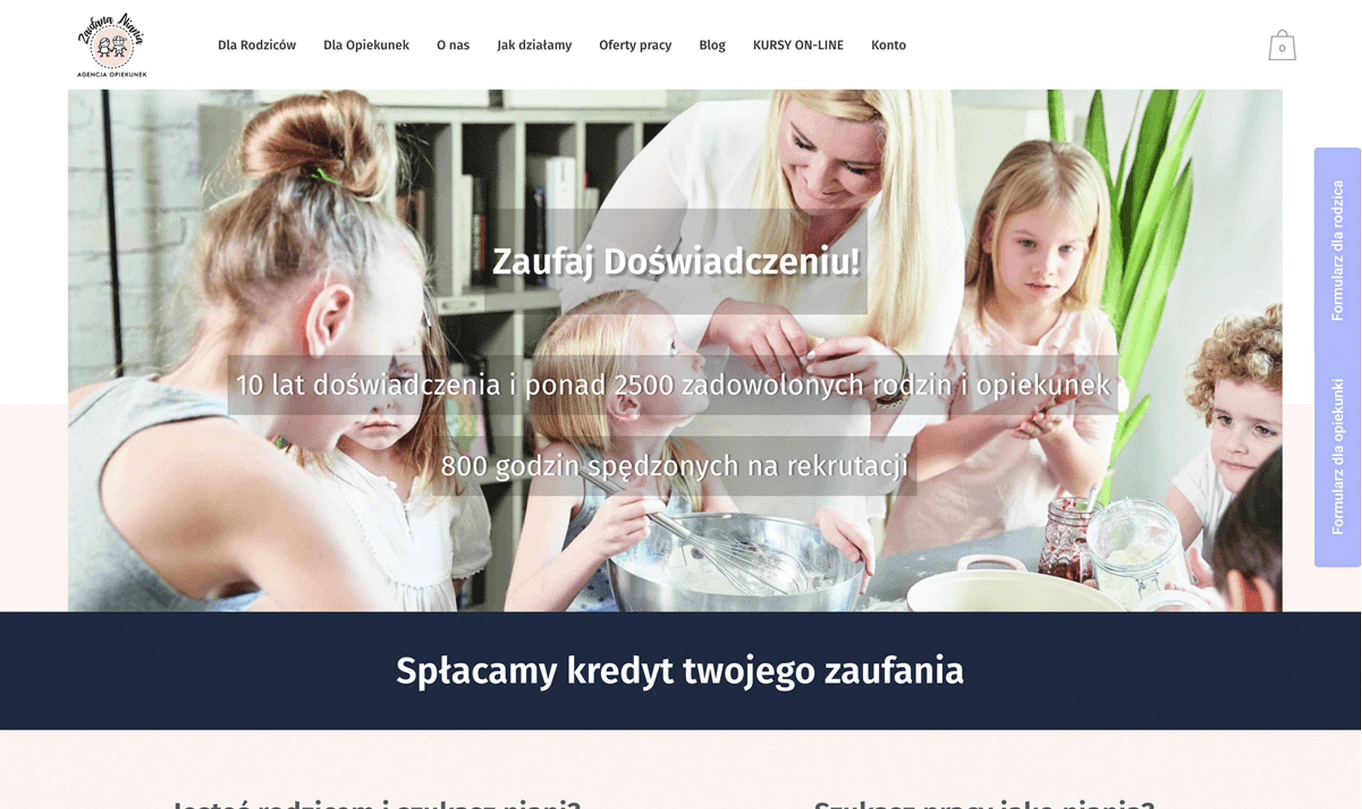 Zaufana Niania website homepage